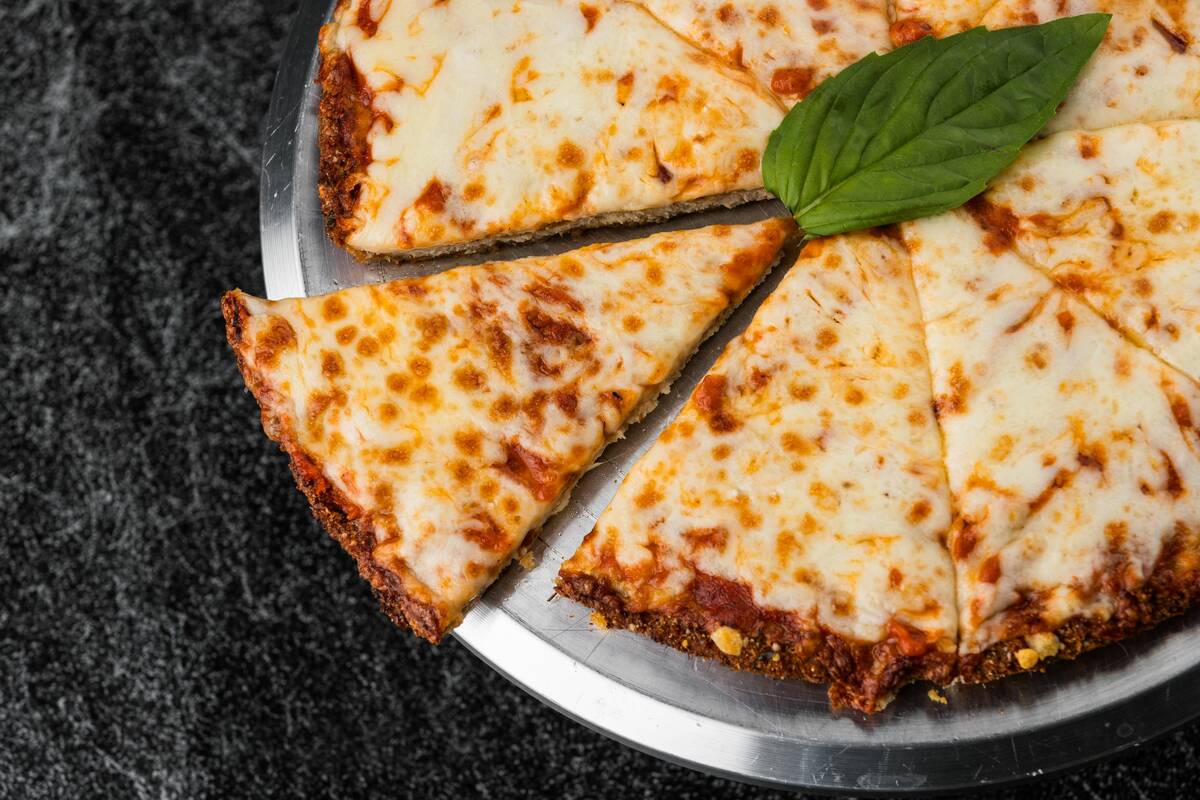 Chicken parm pizza at Side Piece Pizza at Red Rock Resort features tomato sauce, mozzarella, pa ...
