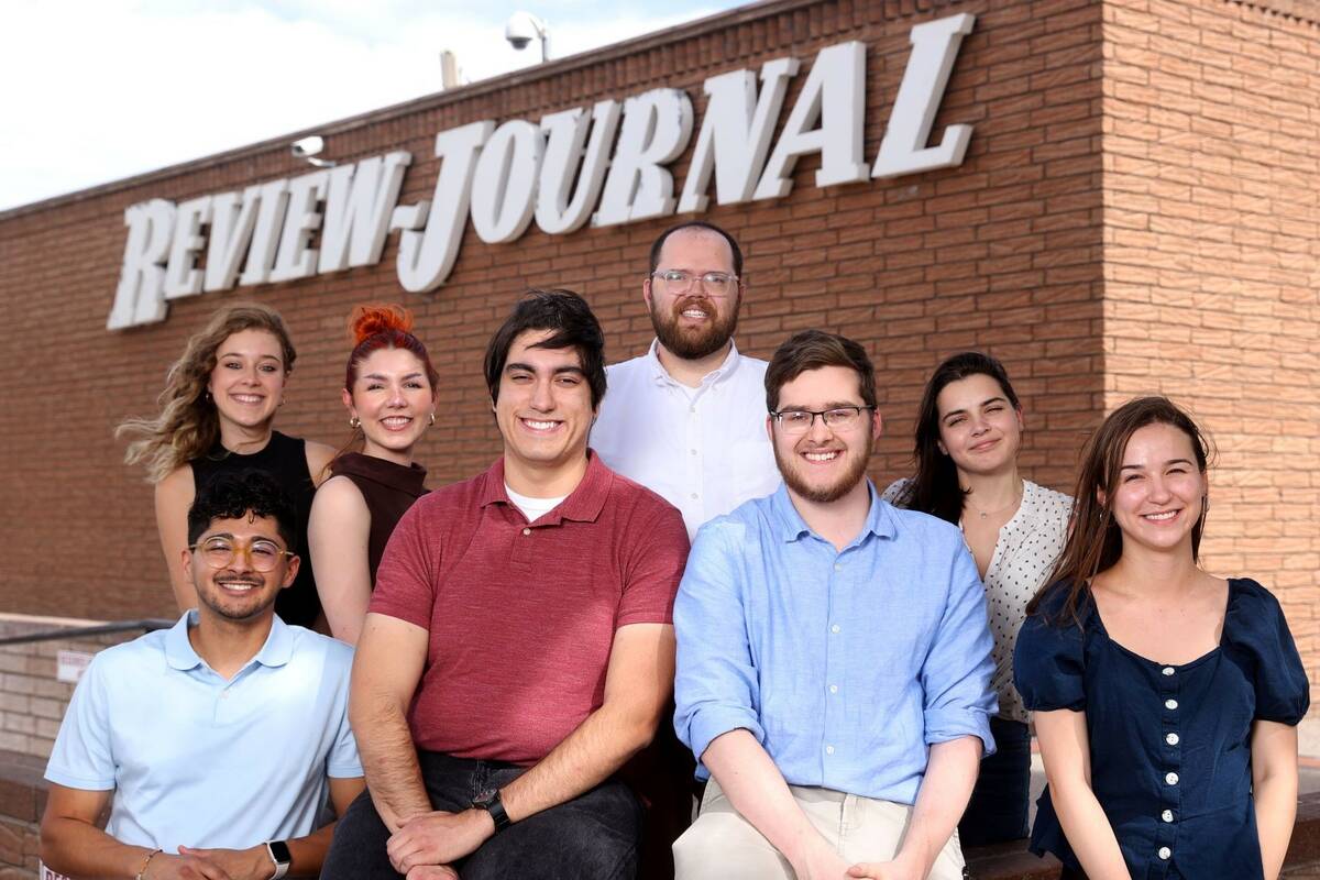 Review-Journal interns, from left, Jimmy Romo, Pahrump Valley Times reporter, Maria Staubs, fea ...