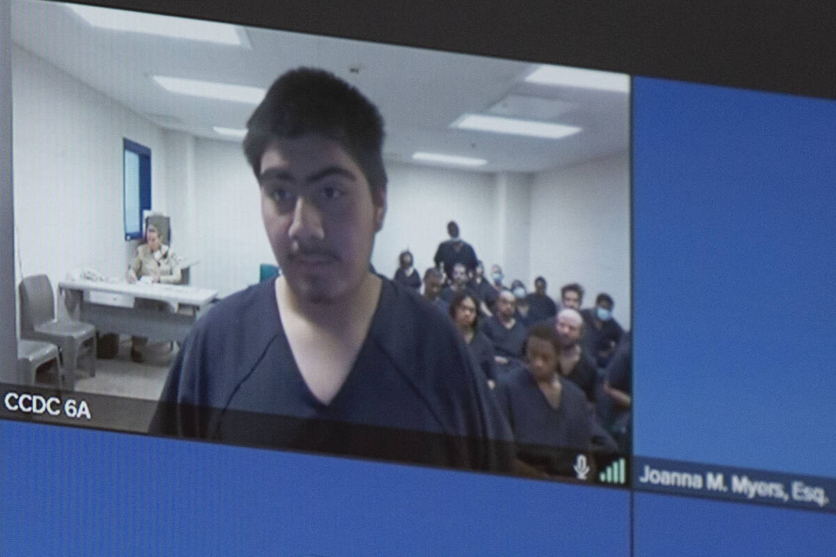 Jonathan Martinez Garcia, 16, appears in court via screen for a competency hearing at the Regio ...
