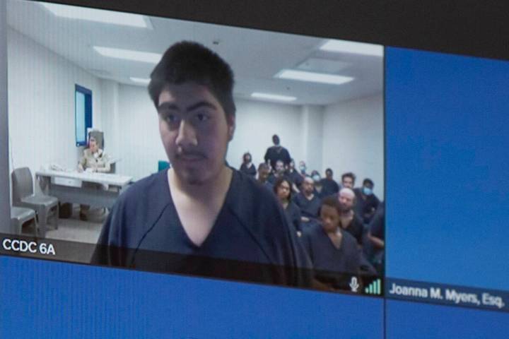 Jonathan Martinez Garcia, 16, appears in court via screen for a competency hearing at the Regio ...