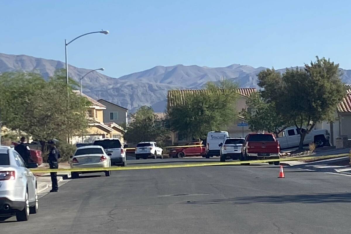 North Las Vegas police investigate a shooting on Wednesday, May 25, 2022, near the 1800 block o ...