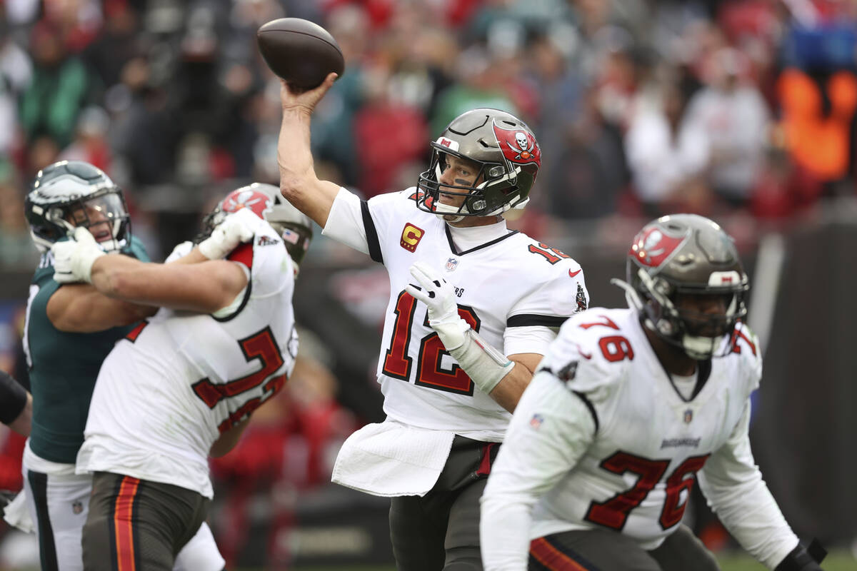 Tampa Bay Buccaneers quarterback Tom Brady (12) throws a pass against the Philadelphia Eagles d ...