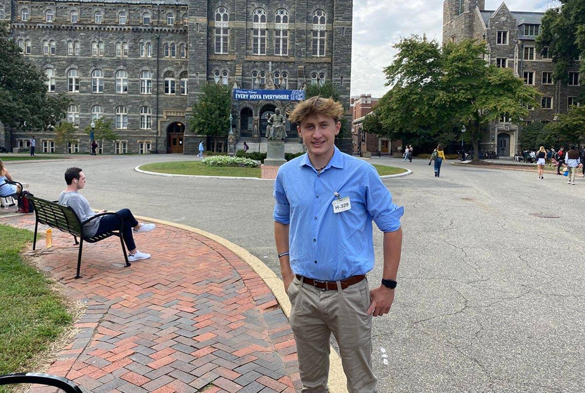 Lucas Gorelick stands outside Georgetown University in Washington, D.C., in October 2021. He is ...