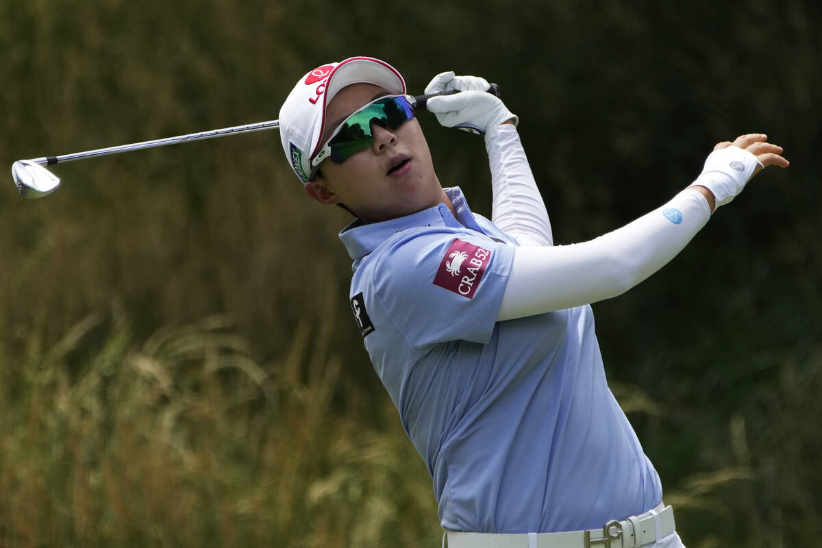 Hyo Joo Kim hits off the eighth tee during the third day of round-robin play in the LPGA Bank o ...