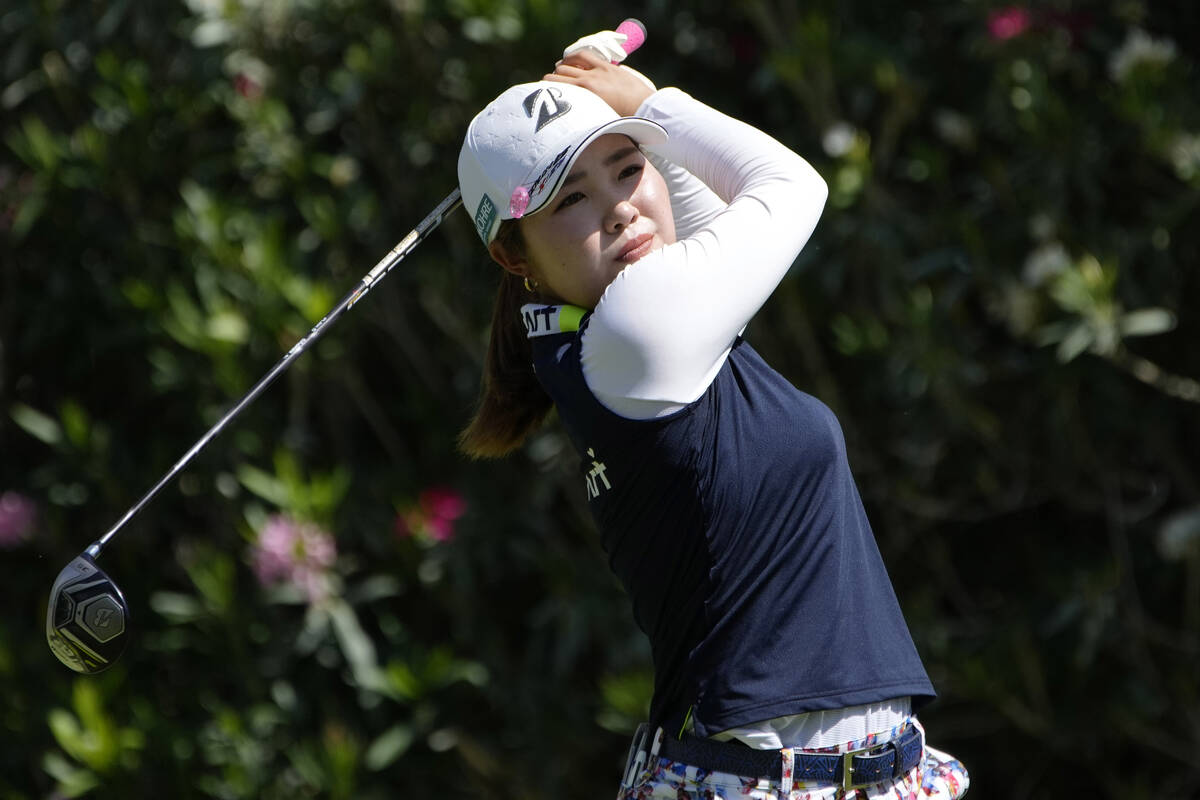 Ayaka Furue hits off the second tee during the third day of round-robin play in the LPGA Bank o ...