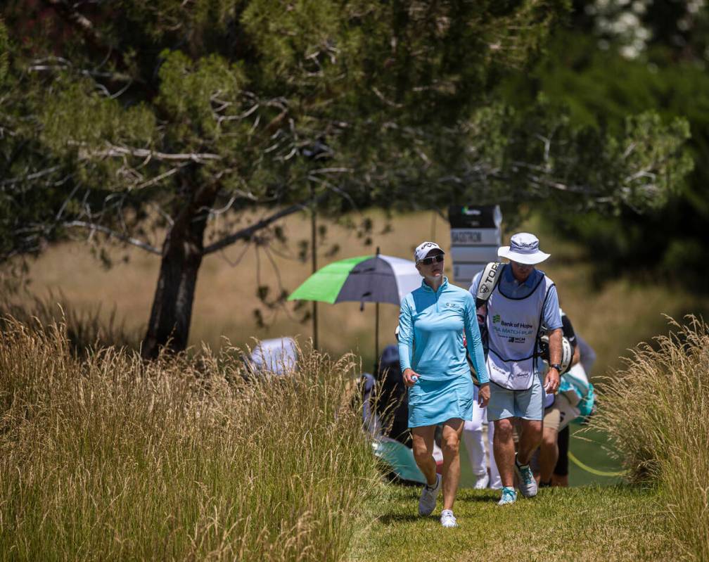 Madalene Sagstrom walks to the next hole during the fourth day of the LPGA Bank of Hope Match P ...