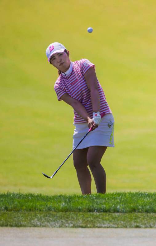 Ayaka Furue chips onto the green of the 7th hole during the fourth day of the LPGA Bank of Hope ...