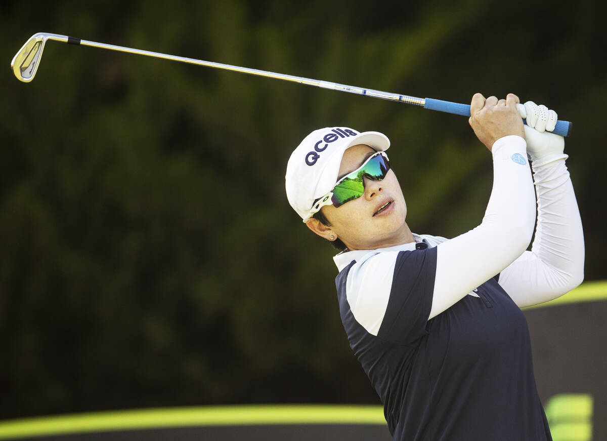 Eun-Hee Ji drives off the 11th tee during the final day of the LPGA Bank of Hope Match Play gol ...