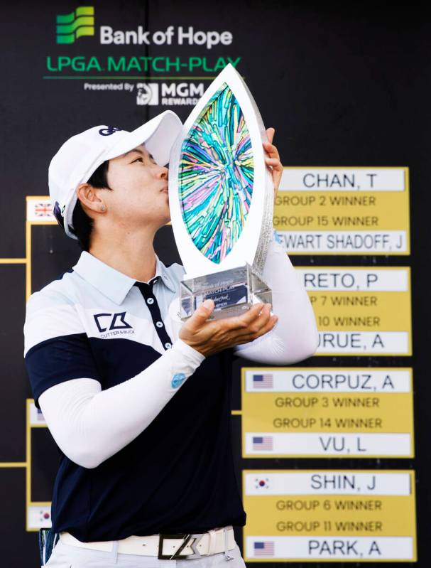 Eun-Hee Ji celebrates after winning the LPGA Bank of Hope Match Play golf tournament at Shadow ...