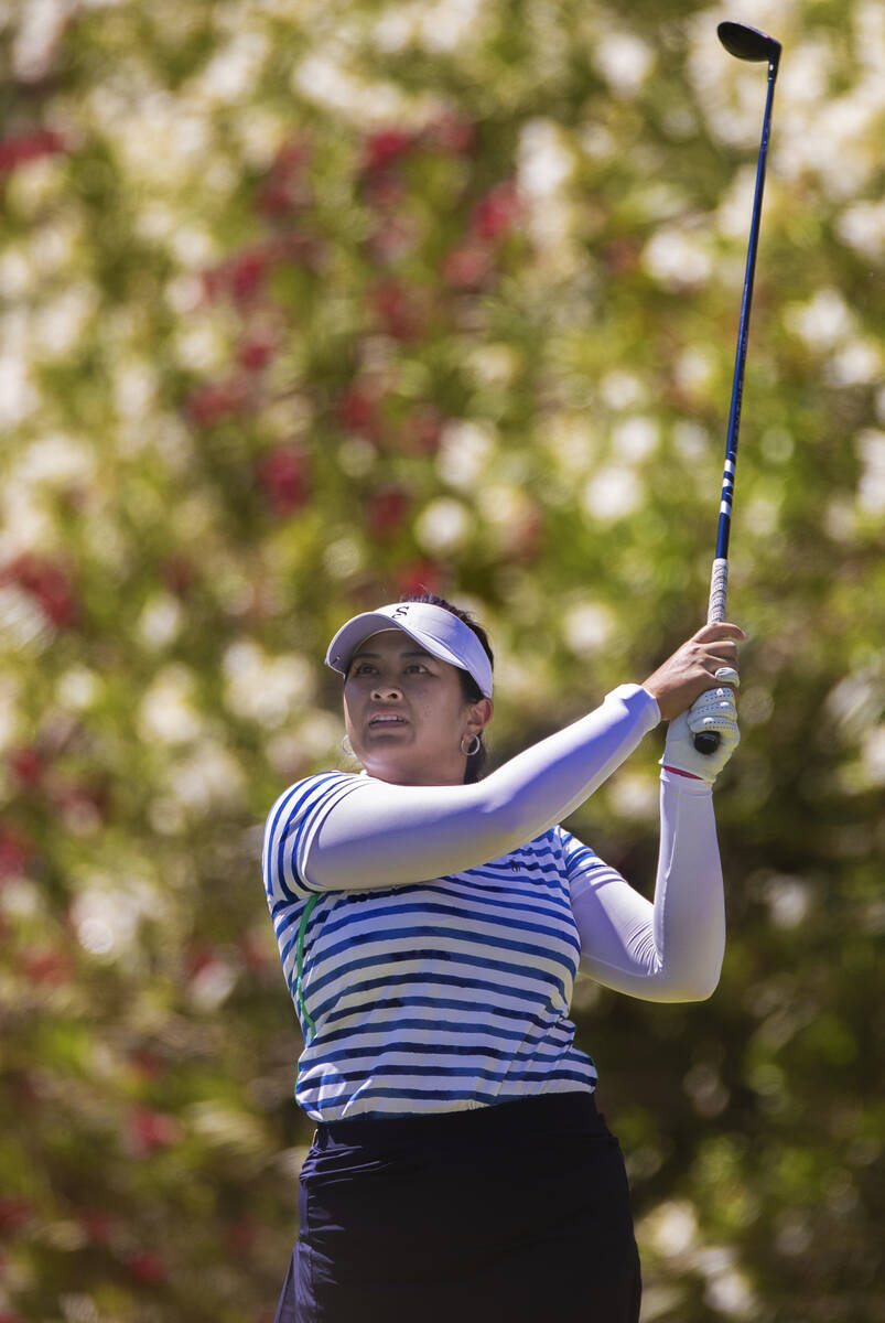 Lilia Vu drives off the 2nd tee during the final day of the LPGA Bank of Hope Match Play golf t ...