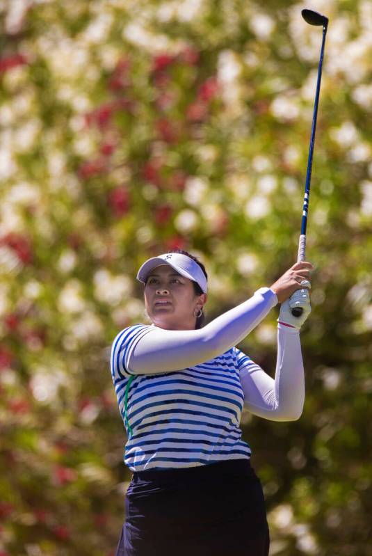 Lilia Vu drives off the 2nd tee during the final day of the LPGA Bank of Hope Match Play golf t ...