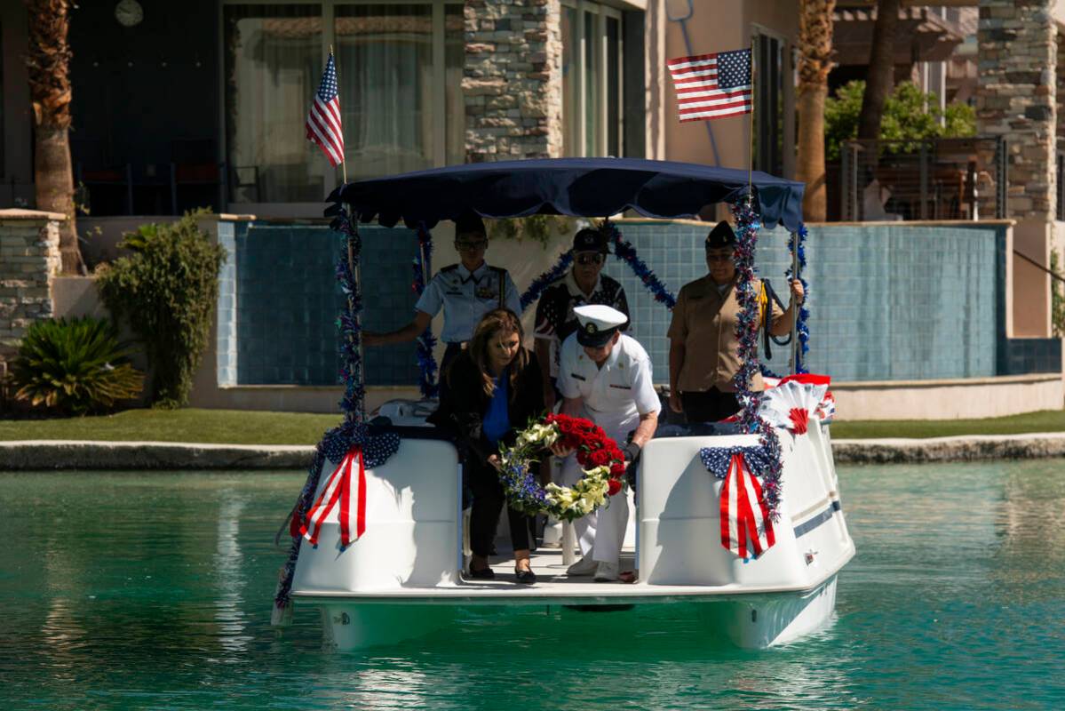 Las Vegas City Council member Victoria Seaman, left, and U.S. Army Air Force veteran Jack Ford ...