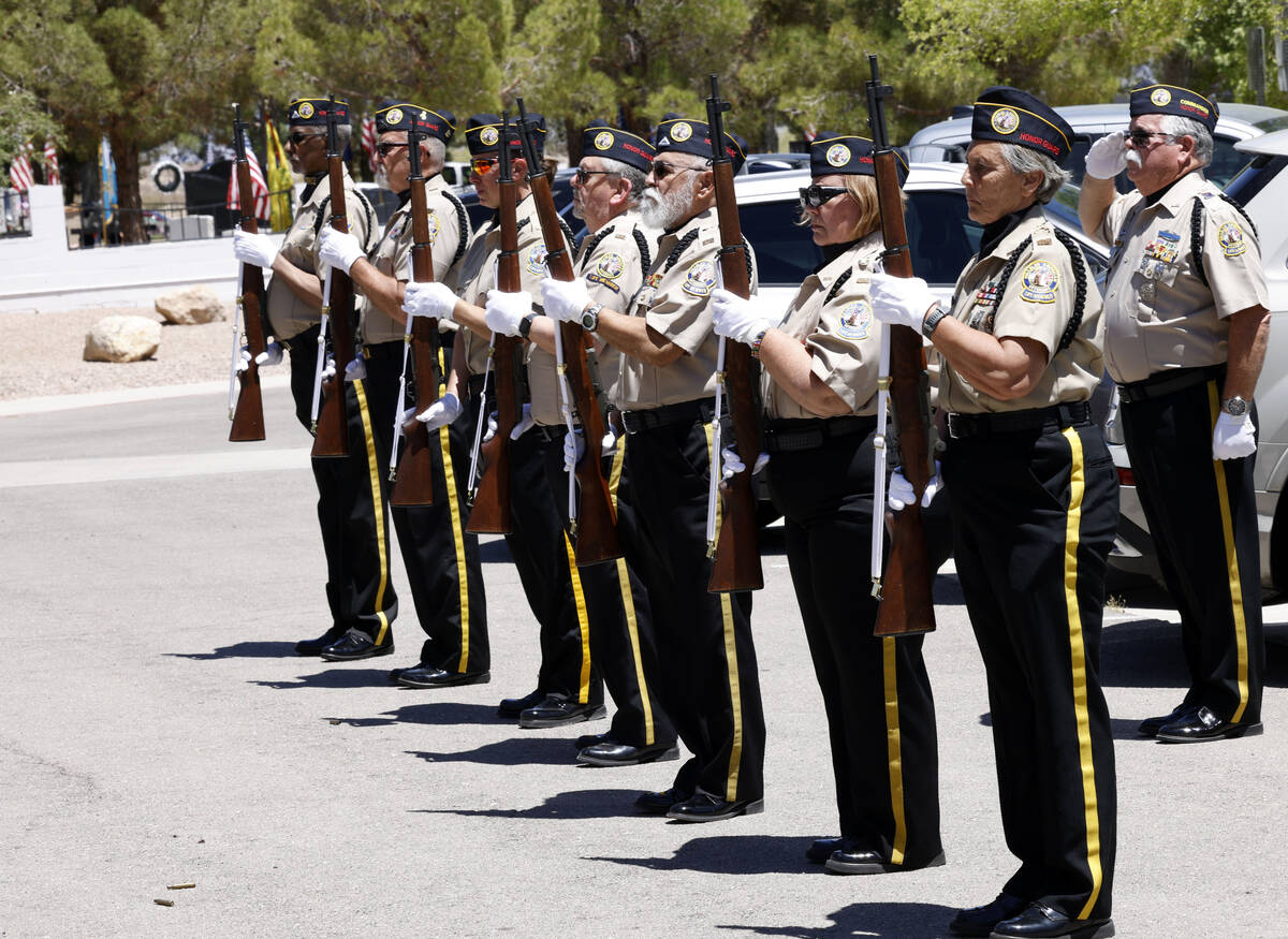 Members of Disabled American Veterans Black Mountain Chapter 12 line up during a Memorial Day c ...