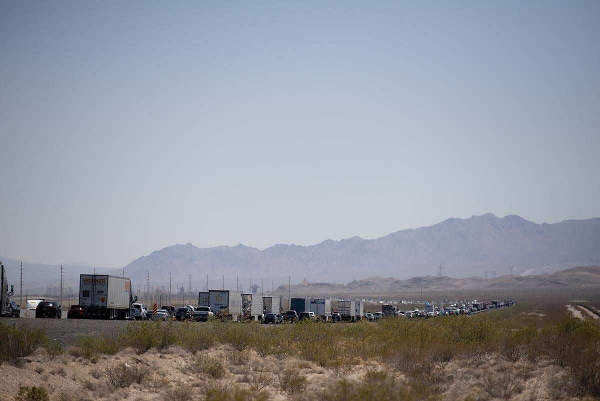 Memorial Day traffic backs up on South Interstate 15 between Jean and Primm on Monday, May 30, ...