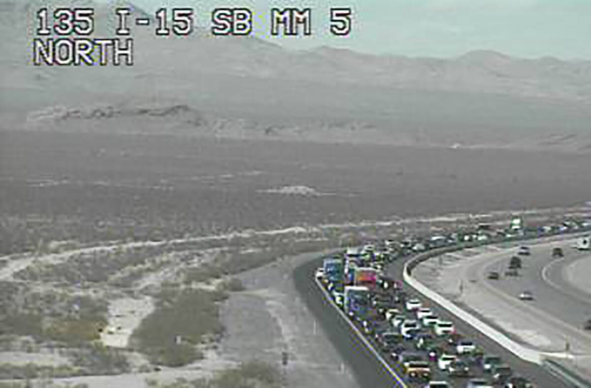California-bound traffic on Interstate 15 about 5 miles north of Primm about 3:20 p.m. Monday, ...