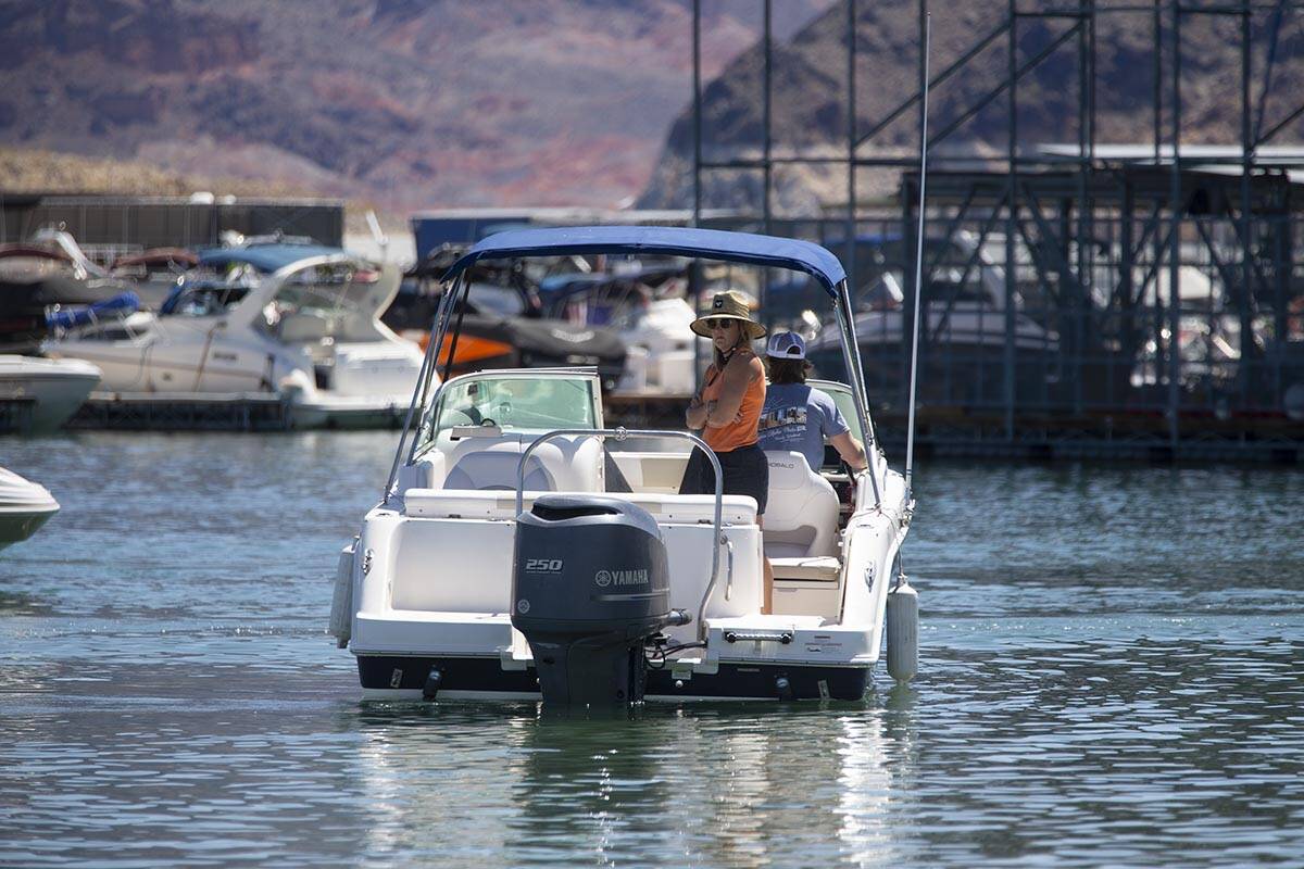 A boater cruises Lake Mead in Las Vegas, Monday, May 30, 2022. (Erik Verduzco / Las Vegas Revie ...