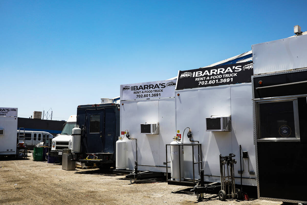 Trucks lined up at Ibarra’s, a food truck building and renting business, in Las Vegas, T ...
