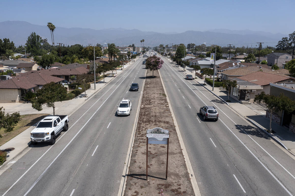 A barren median on North Citrus Avenue on May 24, 2022, in Covina, California. (Robert Gauthier ...