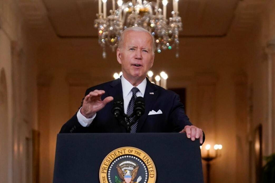 President Joe Biden speaks about the latest round of mass shootings, from the East Room of the ...