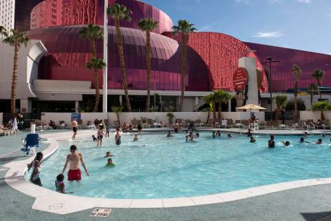 Guests swim in the newly-opened Circus Circus hotel-casino pool on Thursday, June 2, 2022, in L ...