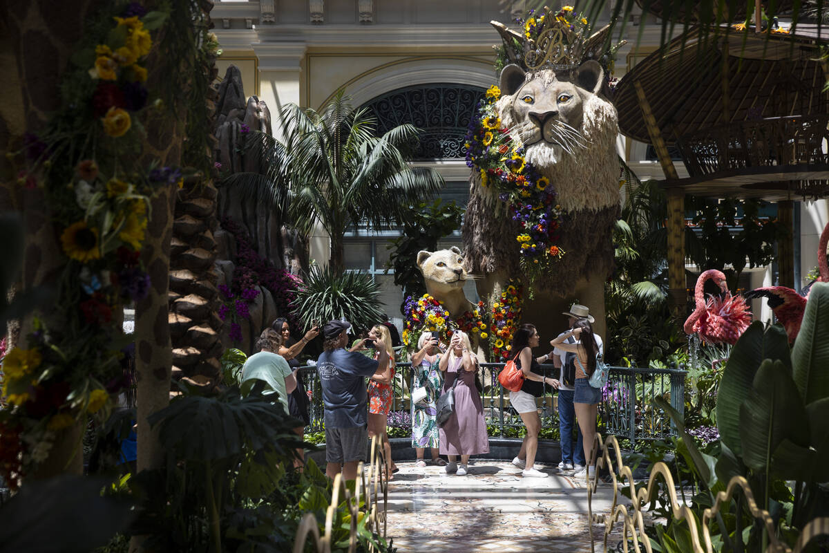 People visit the Bellagio’s Conservatory & Botanical Gardens in Las Vegas, Thursday, June 2, ...