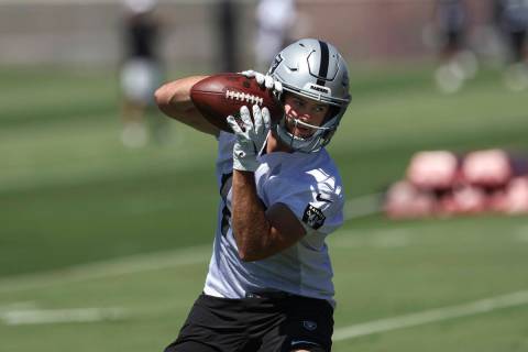 Raiders wide receiver Hunter Renfrow participates during practice at Raiders Headquarters and I ...