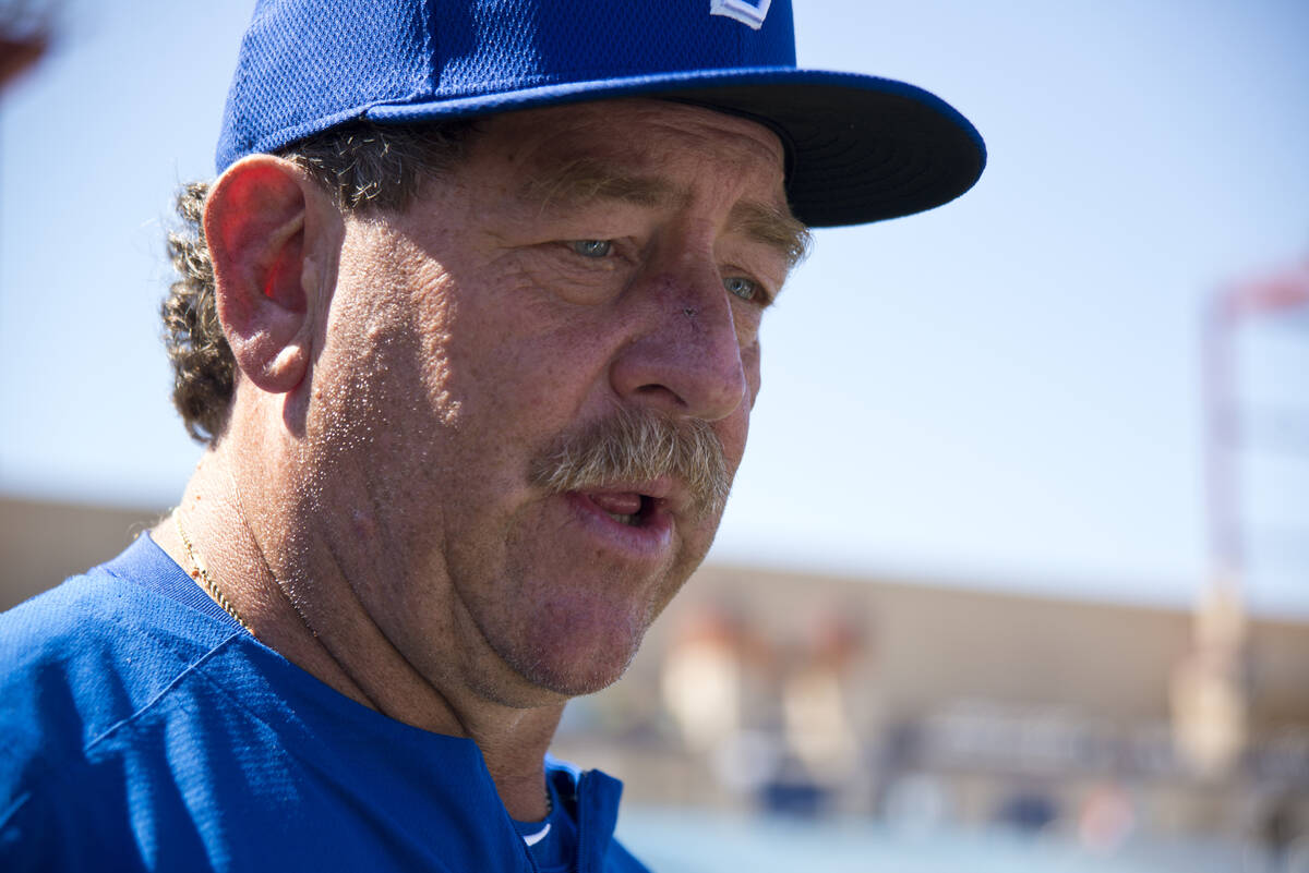 Pitching coach Frank Viola talks with reporters during media day for the Las Vegas 51s at Cashm ...