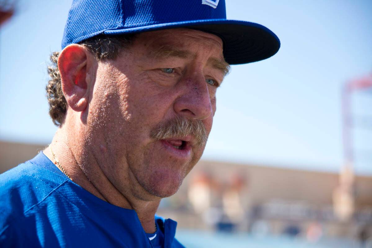 Pitching coach Frank Viola talks with reporters during media day for the Las Vegas 51s at Cashm ...