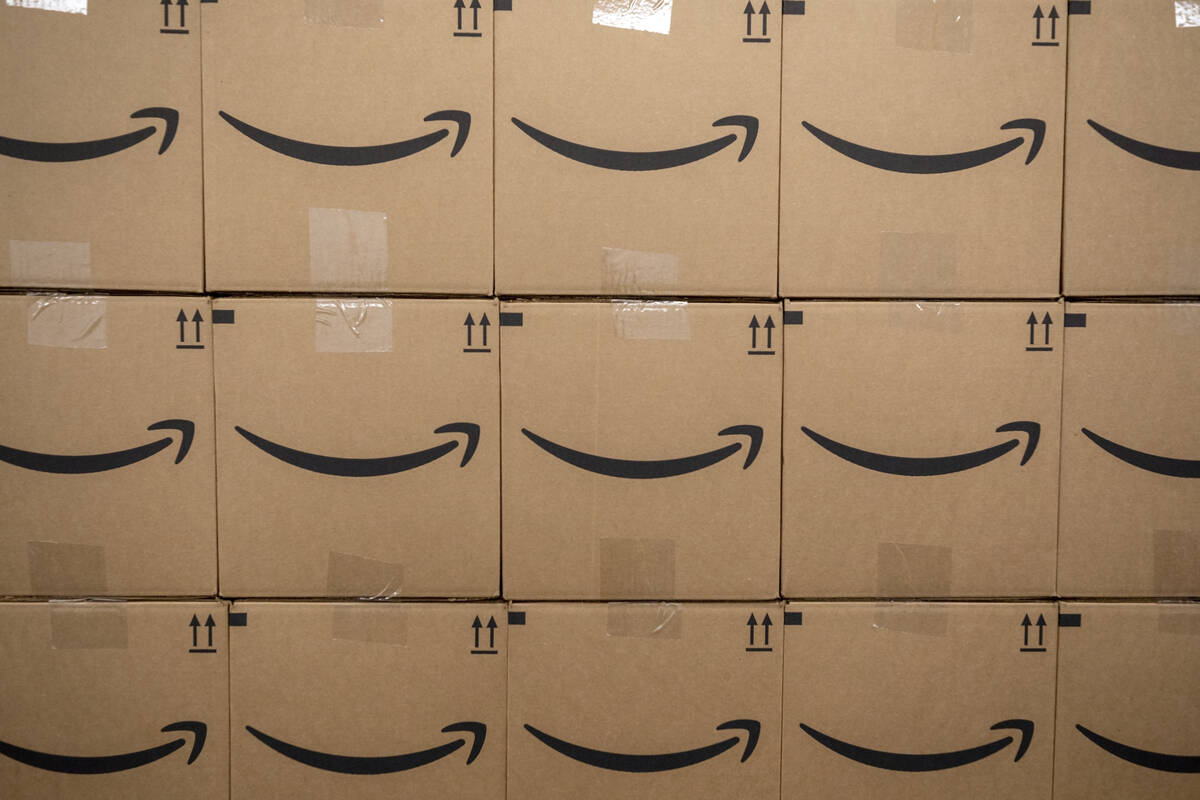Boxes in an Amazon warehouse in North Las Vegas are seen in July 2020. (Las Vegas Review-Journal)