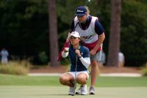 Danielle Kang lines up a putt on the 16th green during the second round of the U.S. Women's Ope ...