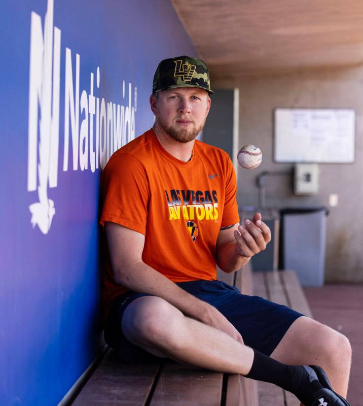 Aviator's pitcher Jared Koenig poses for a photo at Las Vegas Ballpark on Friday, June 3, 2022. ...