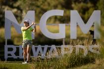 Ayaka Furue drives off the 13th hole during the final day of the LPGA Bank of Hope Match Play g ...