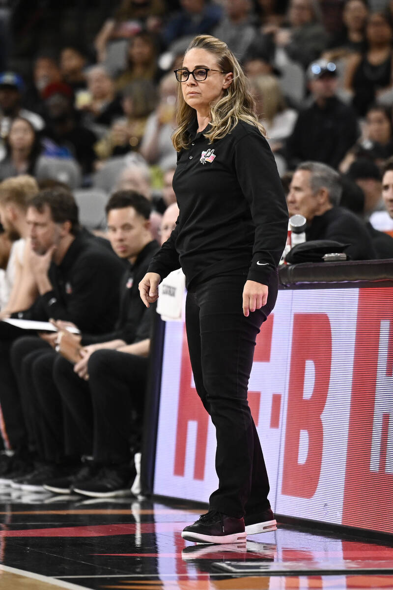 San Antonio Spurs assistant coach Becky Hammon watches play during the second half of an NBA ba ...