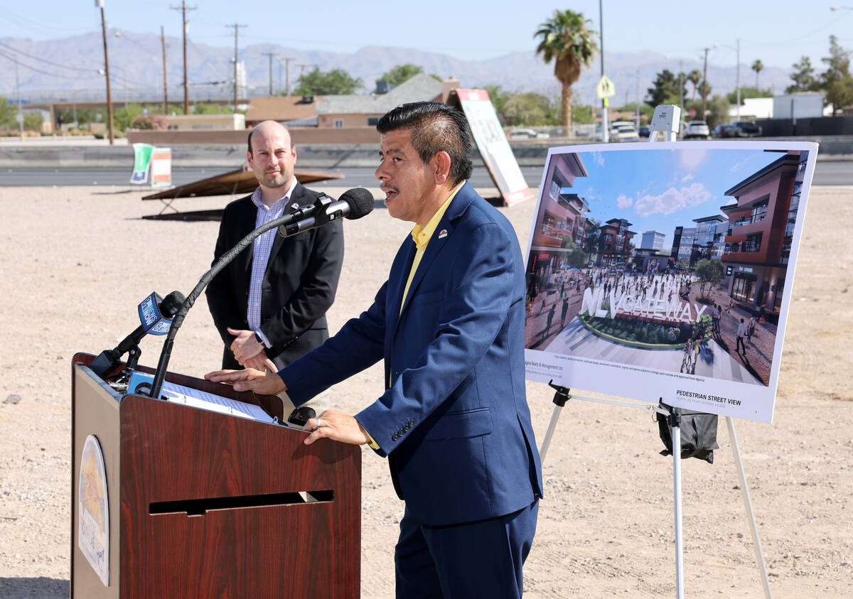 North Las Vegas Councilman Isaac Barron speaks during an announcement of a new master-planned c ...
