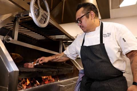 Executive chef Marty Lopez grills olive-fed wagyu beef at Scotch 80 Prime inside the Palms in L ...