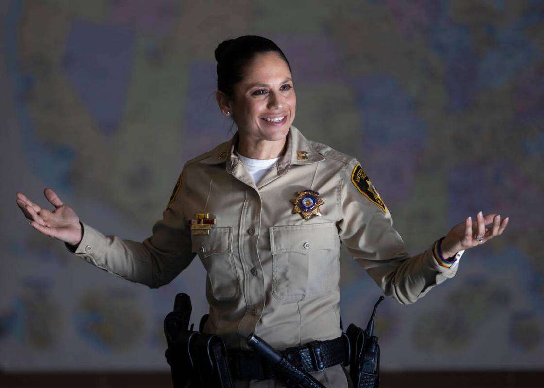Metro Police Capt. Michelle Tavarez speaks at Spring Valley High School on Tuesday, June 7, 202 ...