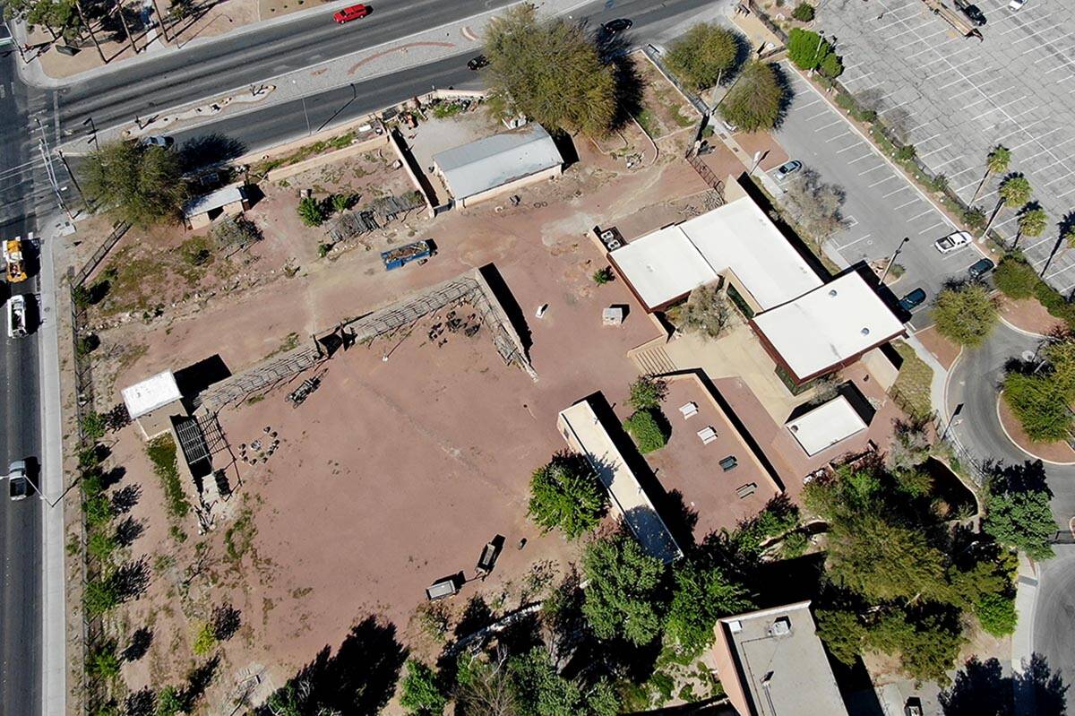 An aerial view of the Old Las Vegas Mormon Fort, the first permanent, non-native settlement in ...