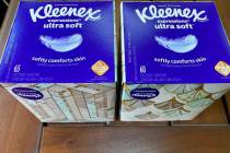 Two boxes of Kleenex tissues are displayed in Ann Arbor, Mich., on Wednesday, May 25, 2022. (A ...