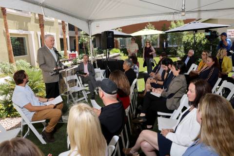 Gov. Steve Sisolak speaks during the grand opening of Arioso affordable senior apartment comple ...
