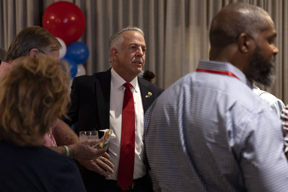 Republican candidate for Nevada governor Joe Lombardo waits for results to come in during an el ...
