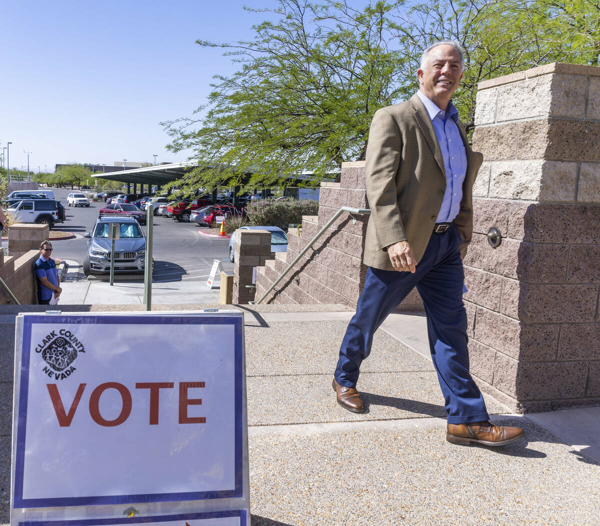 Sheriff Joe Lombardo arrives to cast his vote during the Nevada primary election at Veterans Me ...