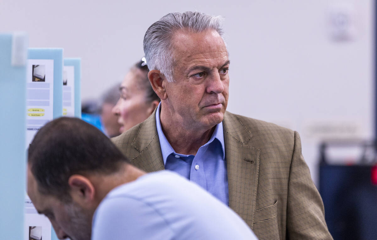 Sheriff Joe Lombardo finishes voting during the Nevada primary election at Veterans Memorial Le ...