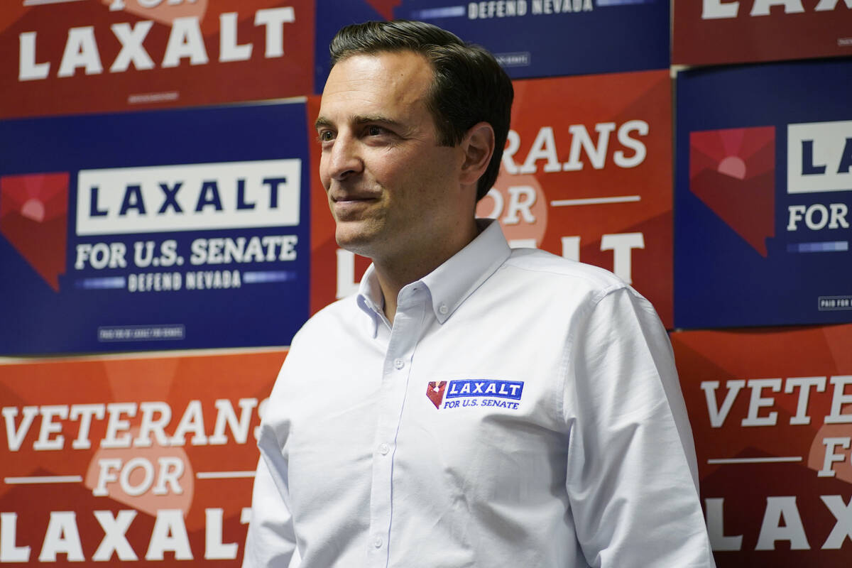 FILE - Republican Nevada Senate candidate Adam Laxalt waits to speak at a campaign event June 1 ...