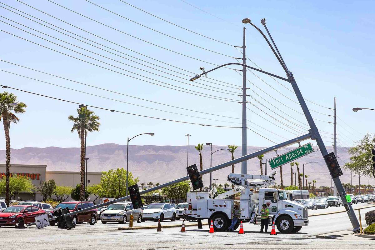 Damage from wind at Fort Apache and Flamingo roads in Las Vegas, Sunday, June 12, 2022. A wind ...