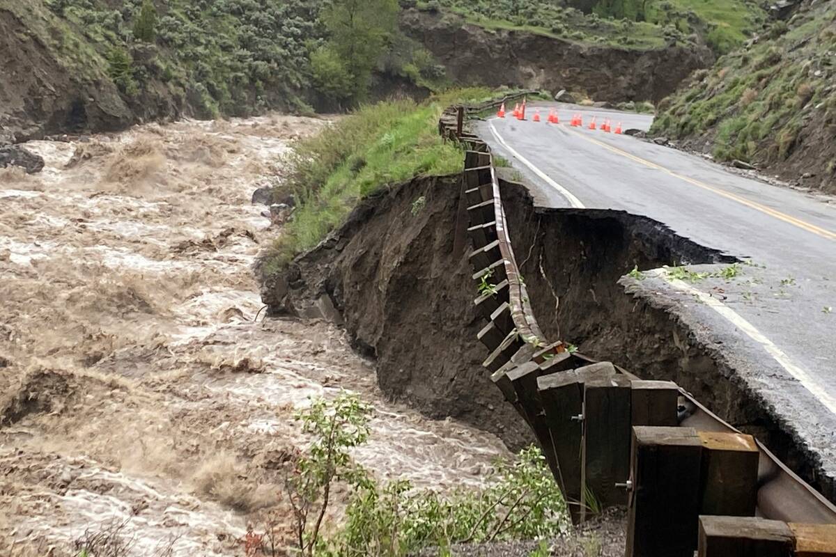 High water in the Gardiner River along the North Entrance to Yellowstone National Park in Monta ...