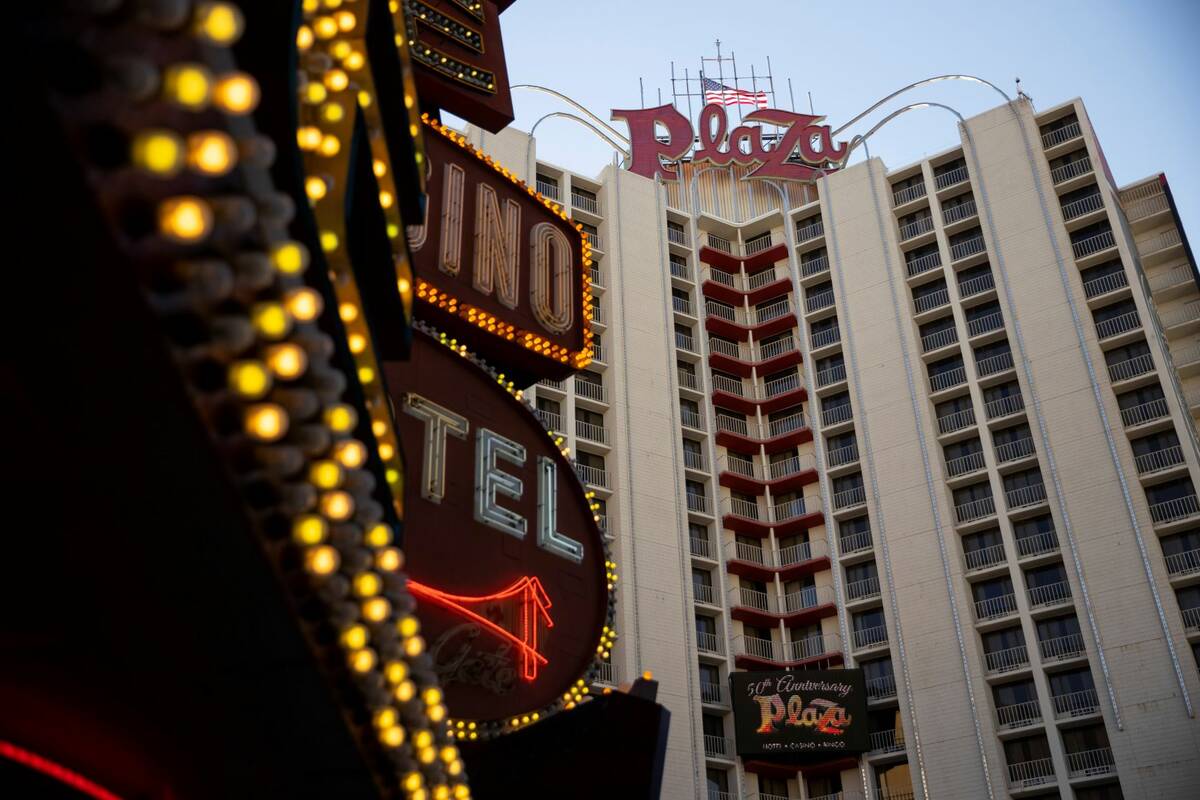 The Plaza hotel-casino in Las Vegas, Thursday, July 1, 2021. (Erik Verduzco / Las Vegas Review- ...