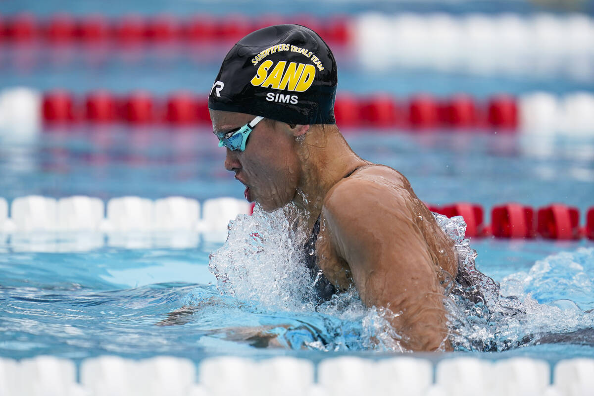 Bella Sims competes in the women's 400-meter IM prelim at the TYR Pro Swim Series swim meet on ...
