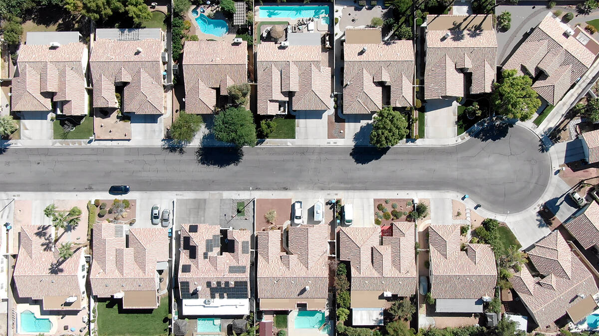 An aerial view of housing between Sahara Avenue and O'Bannon Drive in Las Vegas, Nevada Thursda ...