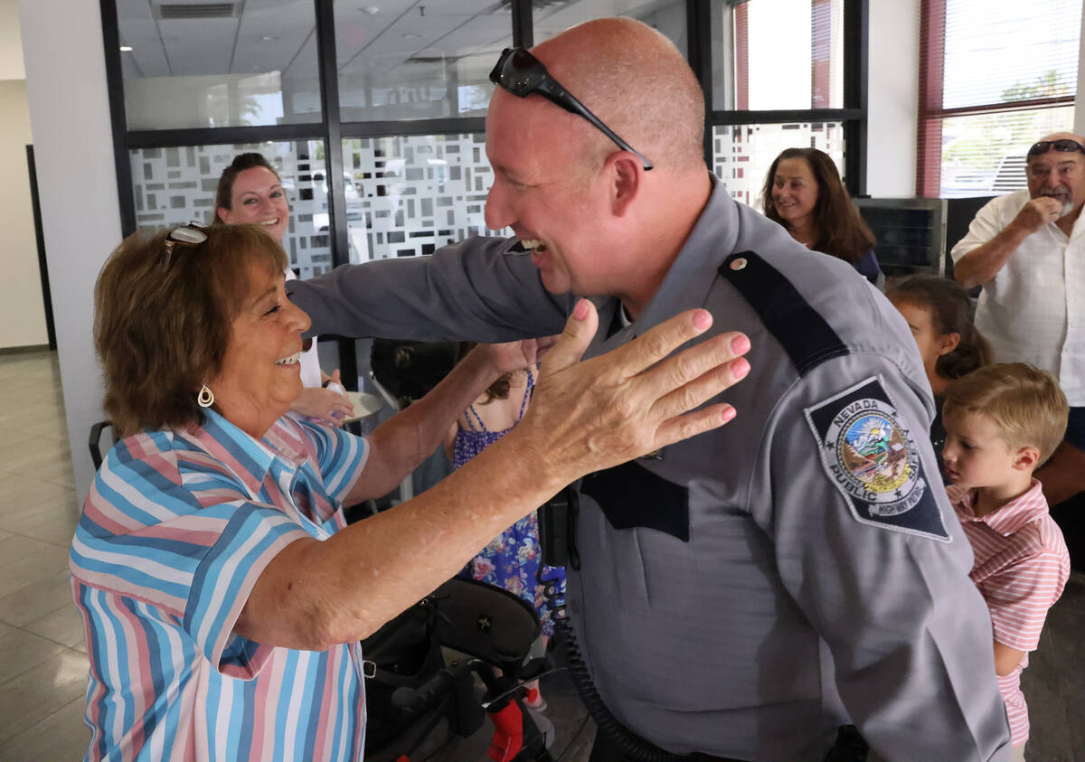 Jean Dahlberg sees Nevada State Police Trooper Charles Abernathy before Abernathy received the ...