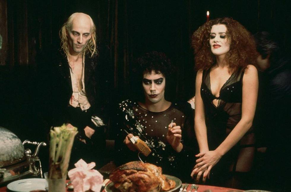 From left, Richard O'Brien, Tim Curry and Patricia Quinn appear in a scene from "The Rocky Horr ...
